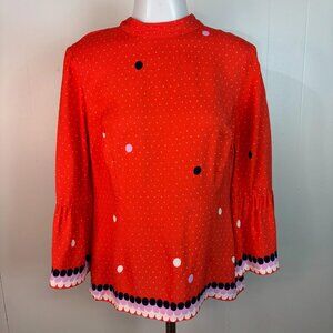Boden Armelle Top US 6 Orange Dot 3/4 Bell Sleeve Blouse Women's